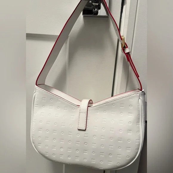 Arcadia Stunning White Patent Leather W/Red Trim Shoulder Bag W/Gold-Tone NWT - Picture 6 of 16